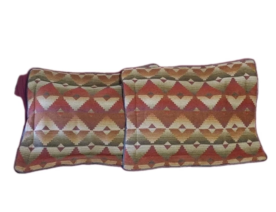 Croscill Santa Fe Aztec 2 Chenille Pillow Shams Quilted  Southwestern Sz 27 X21  - Image 2 of 4