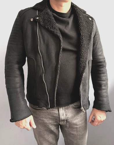 The Kooples shearling leather motorcycle biker jacket image 2
