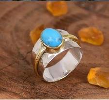 Solid 925 Sterling Silver Mohave Turquoise Gemstone Hammered Handmade Band Ring