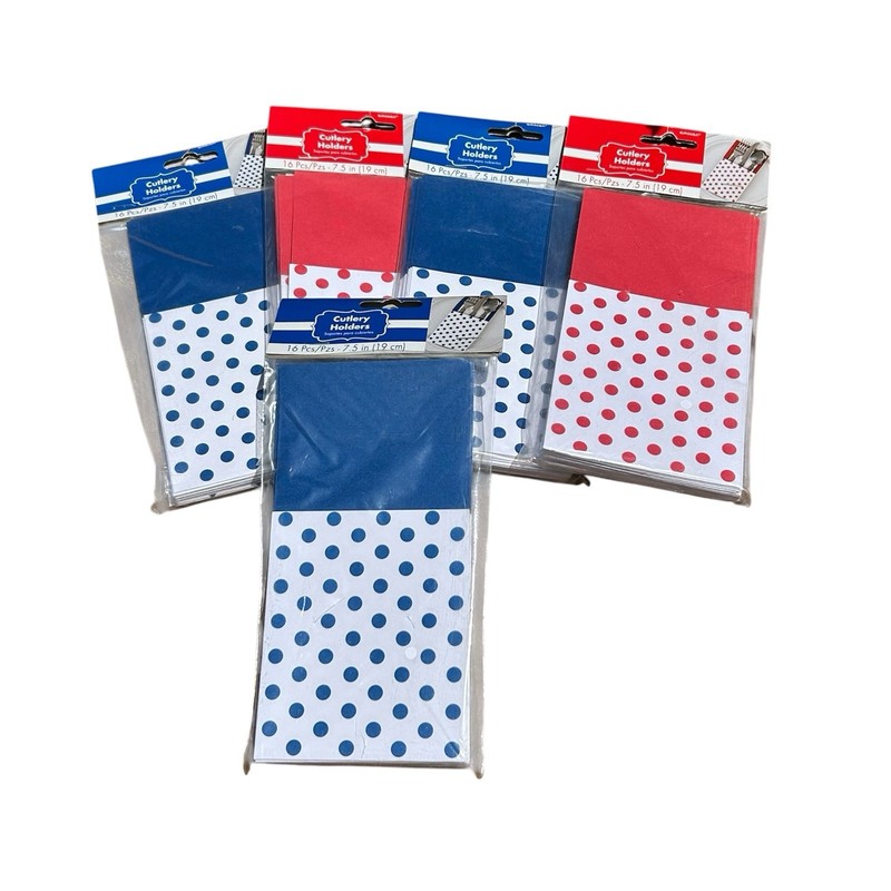 Cutlery Holders Amscan Polka Dots Red Blue White NEW 4th of July 80 Pieces