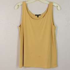 Vtg Eileen Fisher Silk Tank Top Women M Butterscotch Scoop Neck Pullover Lined