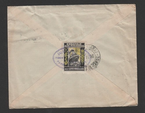 Brazil 1930 Lloyd Brasiliero shipping cinderella label on cover to USA