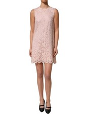 Dolce & Gabbana Pink Cotton Floral Lace Sleeveless Mini Women's Dress