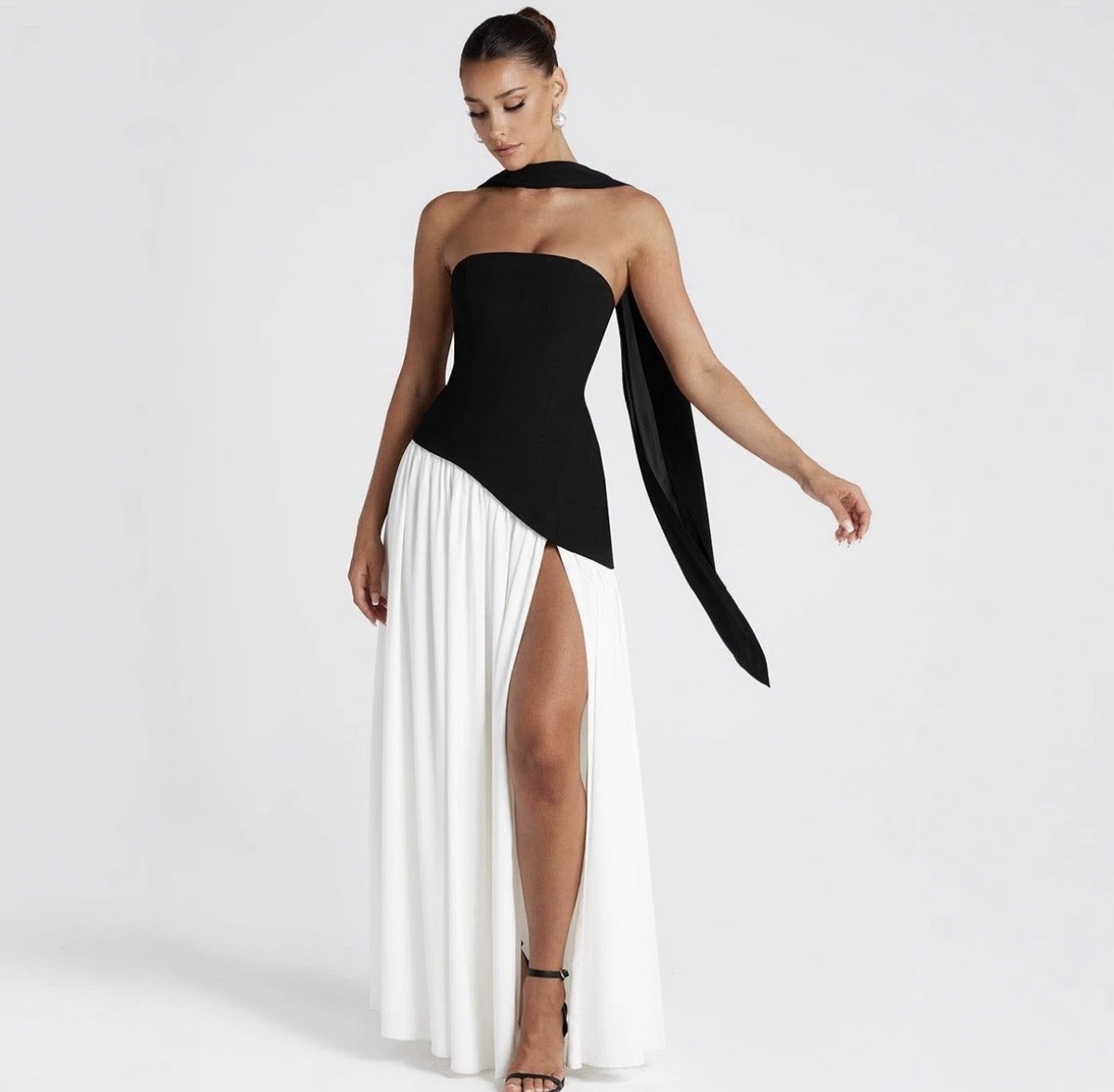 backless dress with scarf Elegant Strapless Sexy Maxi Dress For Women Gown With Scarf Off-shoulder Sleeveless Backless Split Beach Long Dress Red / L main image 0