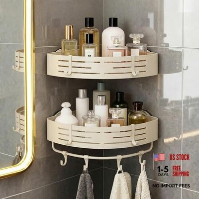 2-Tier No-Drill Storage Caddy with Hooks&Towel Bar,Organizing Triangle-2w