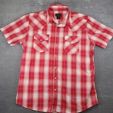 High Noon Mens XLG Red Plaid Western Pearl Snap Short Sleeve Shirt