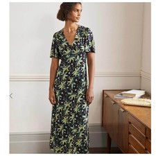 BODEN Jersey Midi Maxi Tea Dress Black & Green Oriental Cascade Floral Print 6