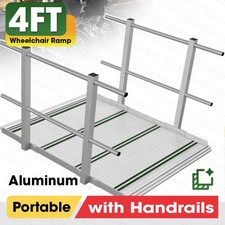 4FT Portable Wheelchair Ramp w/ Handrails Non-Slip Threshold Ramp 800lb Capacity