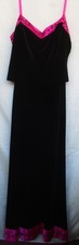 Papell Boutique Women 12 Evening Black Velvet Pink Trim Maxi Dress Prom