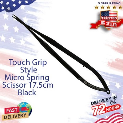 Touch Grip Style Micro Spring Scissor  17.5cm Black  Surgical Dental Instruments