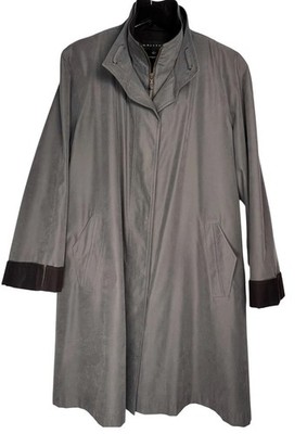 Gallery Womens Gray Trench Coat Raincoat Funnel Neck Contrast Cuff Size L