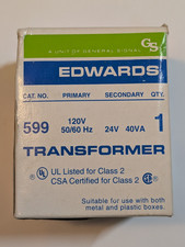 EDWARDS 599 CLASS 2 TRANSFORMER 40VA 120VAC PRIMARY TO 24VACSECONDARY - NEW