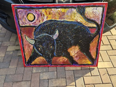 Andrew Atkin ''Native Beast'' Original Bull Painting On Canvas Signed OOAK 