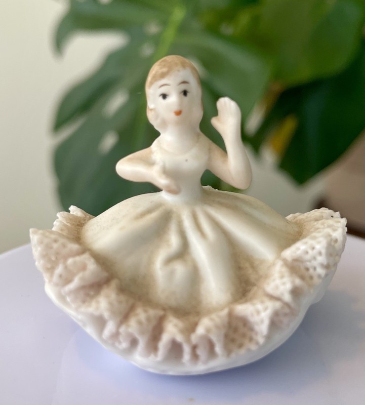 Vintage Miniature Ardalt Japan 2" Porcelain Girl Ballerina Figurine Pink Lace