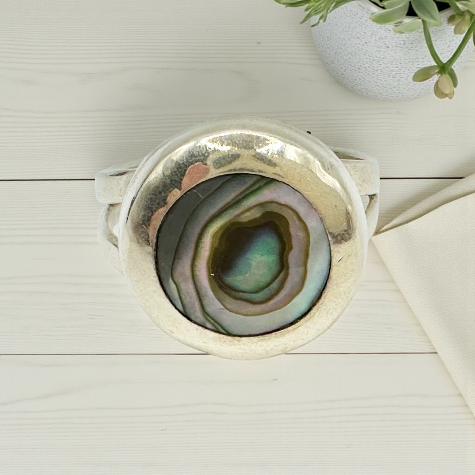 Sterling Silver Abalone Shell Statement Ring, Boh… - image 2