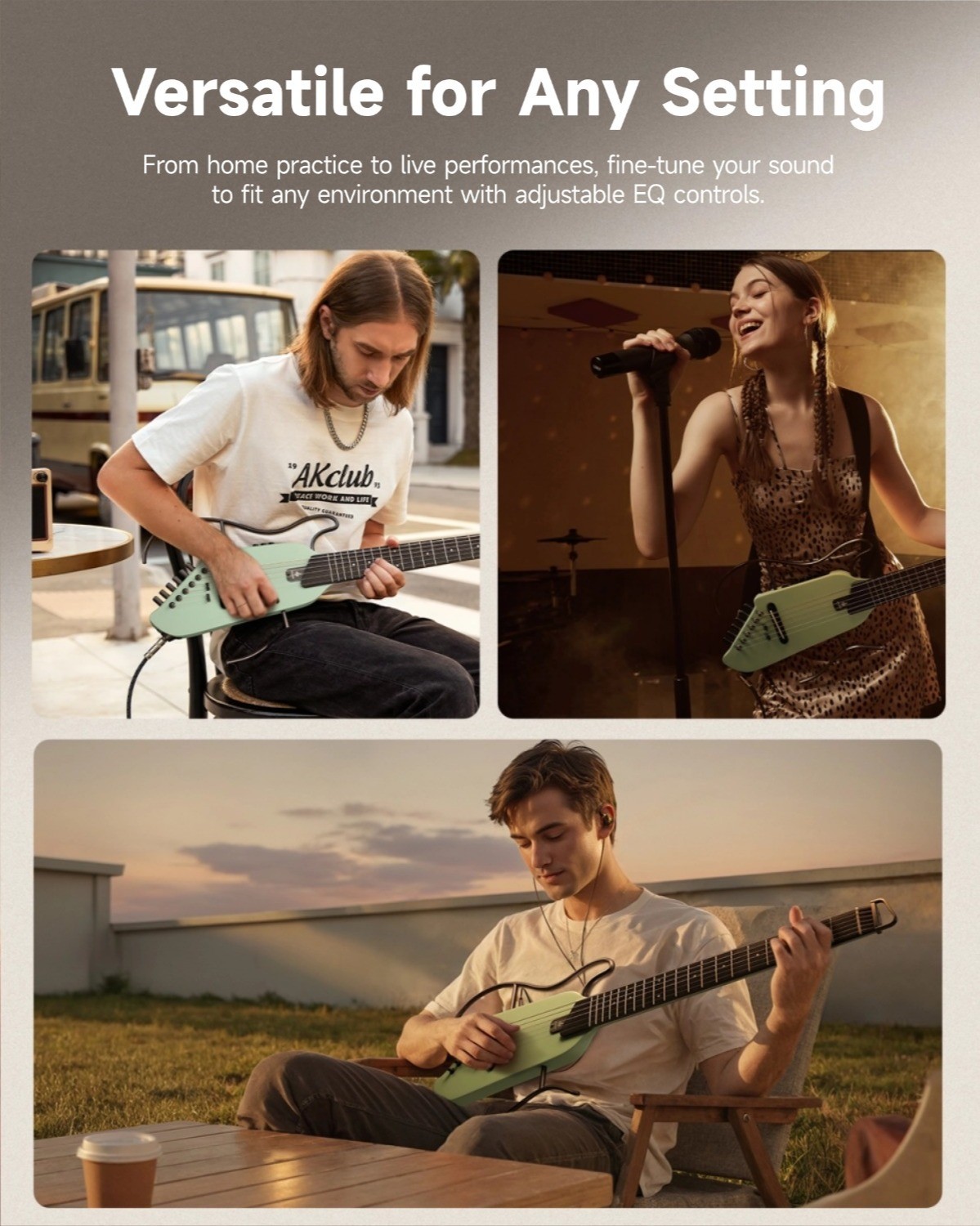 Donner HUSH I Acoustic Electric Guitar Headless Silent With Accessories | Green