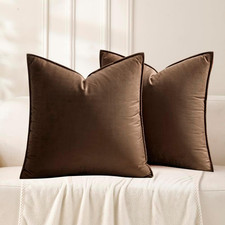 Throw Pillow Covers 18X18 Set of 2 Brown Velvet Decor Decorative Couch Cushion E