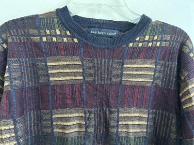 Vtg Northern Isles Sweater Mens Med 3D Texture Geometric Abstract Crewneck Knit