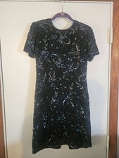 VTG PAPELL Boutique Evening Black Silk Floral Beaded Dress Womens 8