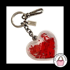New Rare COACH POPPY Heart SNOWGLOBE Liquid Red Glitter Keychain Bag Charm Fob