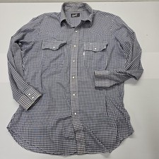 80's Levis Mens Large Blue Gingham Pearl Snap Western Shirt Long Sleeve Vintage