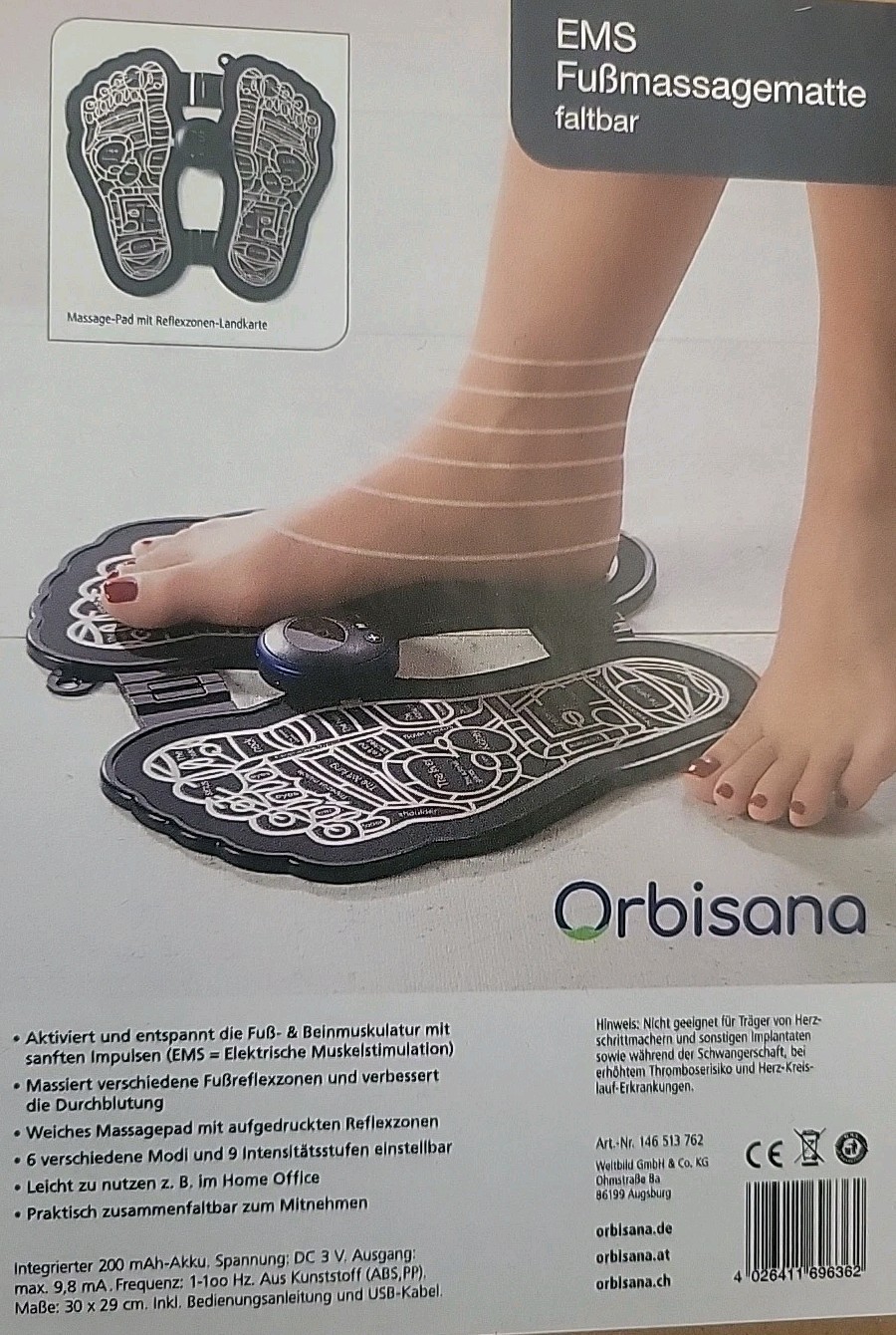 Orbisana EMS Fußmassagematte faltbar Fußreflexzonen Massage 32 x 29 cm