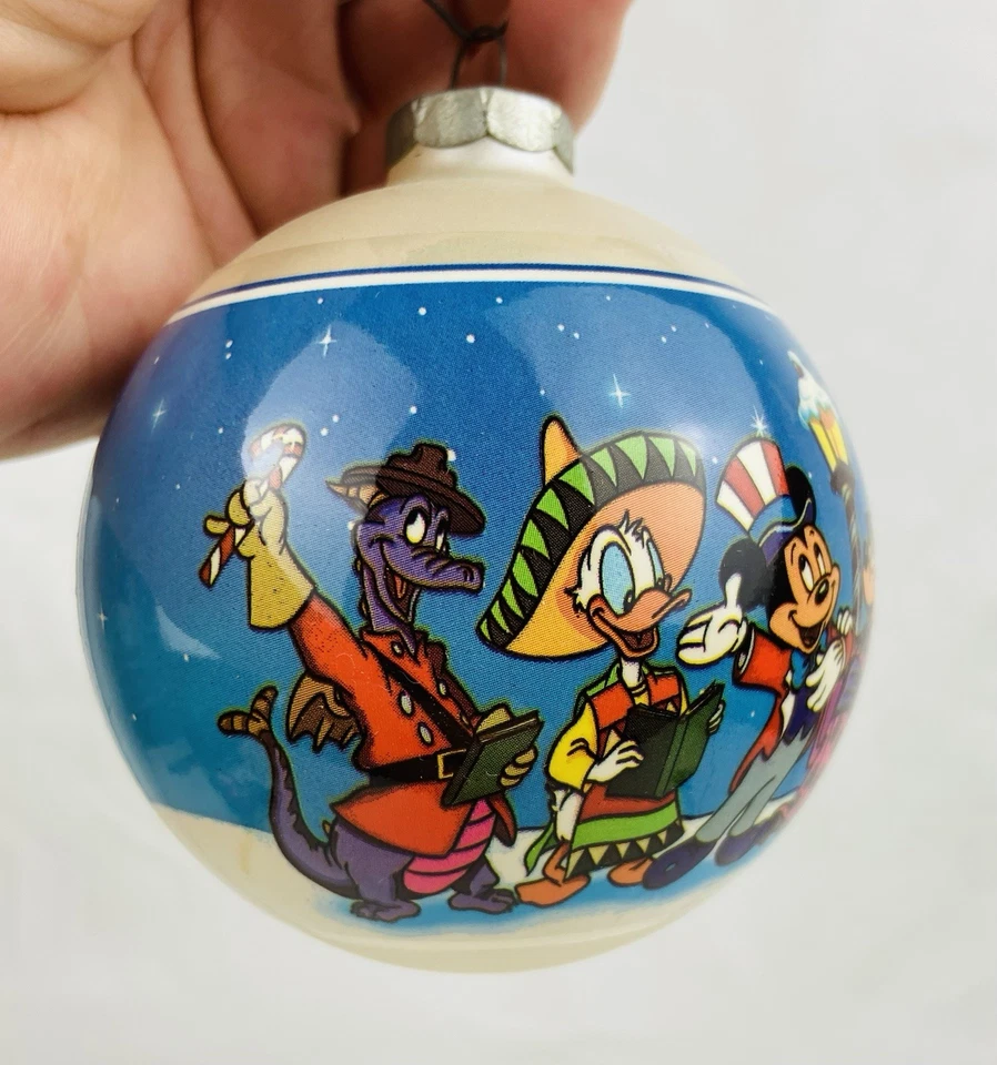 Adorno de Navidad de vidrio vintage raro 1988 Disney World Epcot Center Foto 2 de 4