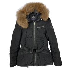 Napapijri Duck Down Puffer Coat Jacket Racoon Fur Collar Black Womens Medium
