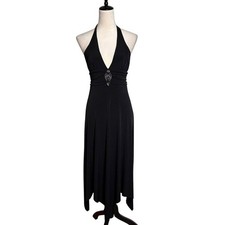 City Triangles Black Halter Asymmetric Maxi Dress | Y2K Empire Waist Whimsigoth