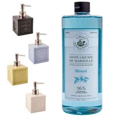 Französische Flüssigseife - Monoi Duft 1L - Keramik Seifenspender - 300ml
