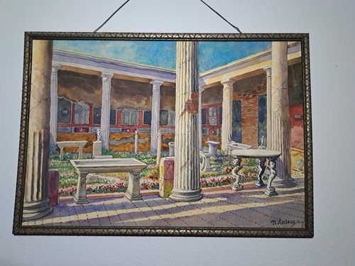 Nicola Ascione Italy 1870-1957 Pavilion Watercolor Painting Framed 1946 13x19 - Picture 6 of 8