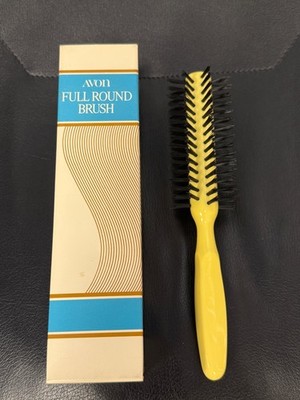 Vintage Avon Vollrundbürste  gelb schwarze Borsten mit OVP - Neu und unbenutzt