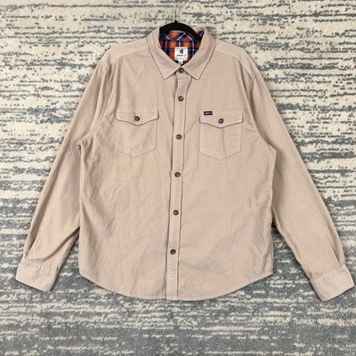 Johnnie-O Mens Corduroy Button Down Shirt Stone Beige L JMWL1600 Flannel Lined