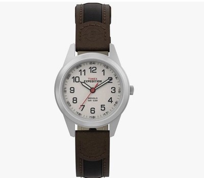 Timex T411819J Women's Expedition Brown Leather Watch, Indiglo, 50 Meter WR 