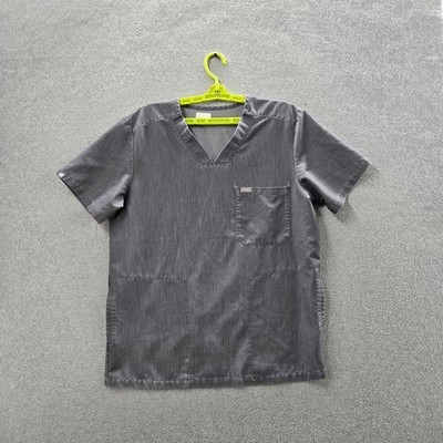 FIGS Men Scrub Top M Gray Chisec Logo Short Sleeve