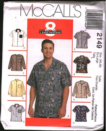 2149 Vintage McCalls SEWING Pattern Mens Button Front Shirt Easy Sew UNCUT XL