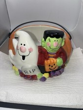 Ceramic Ghost & Frankenstein Candy Bowl Hallo...