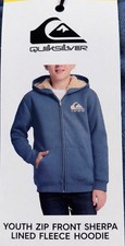 NWT Quiksilver Youth Zip Up Sherpa Lined Fleece Hoodie Blue Small 7/8
