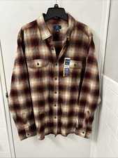 GEORGE Flannel Shirt Mens Sz Large Brown Plaid Button Down Long Sleeve