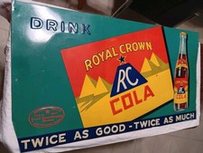 Vintage Early Royal Crown RC Soda Pop Metal Sign bottle pyramid graphic 15 by 28