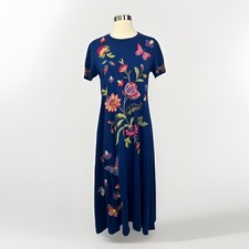 Johnny Was NWT Gracey Crew Neck Swing Dress Blue Floral Embroidered Boho Sz S