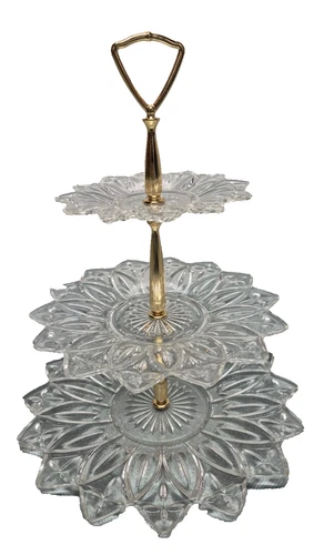 Vintage Lou Glazer 3-tier federal pedal sparkling glass 13.5x11 in box