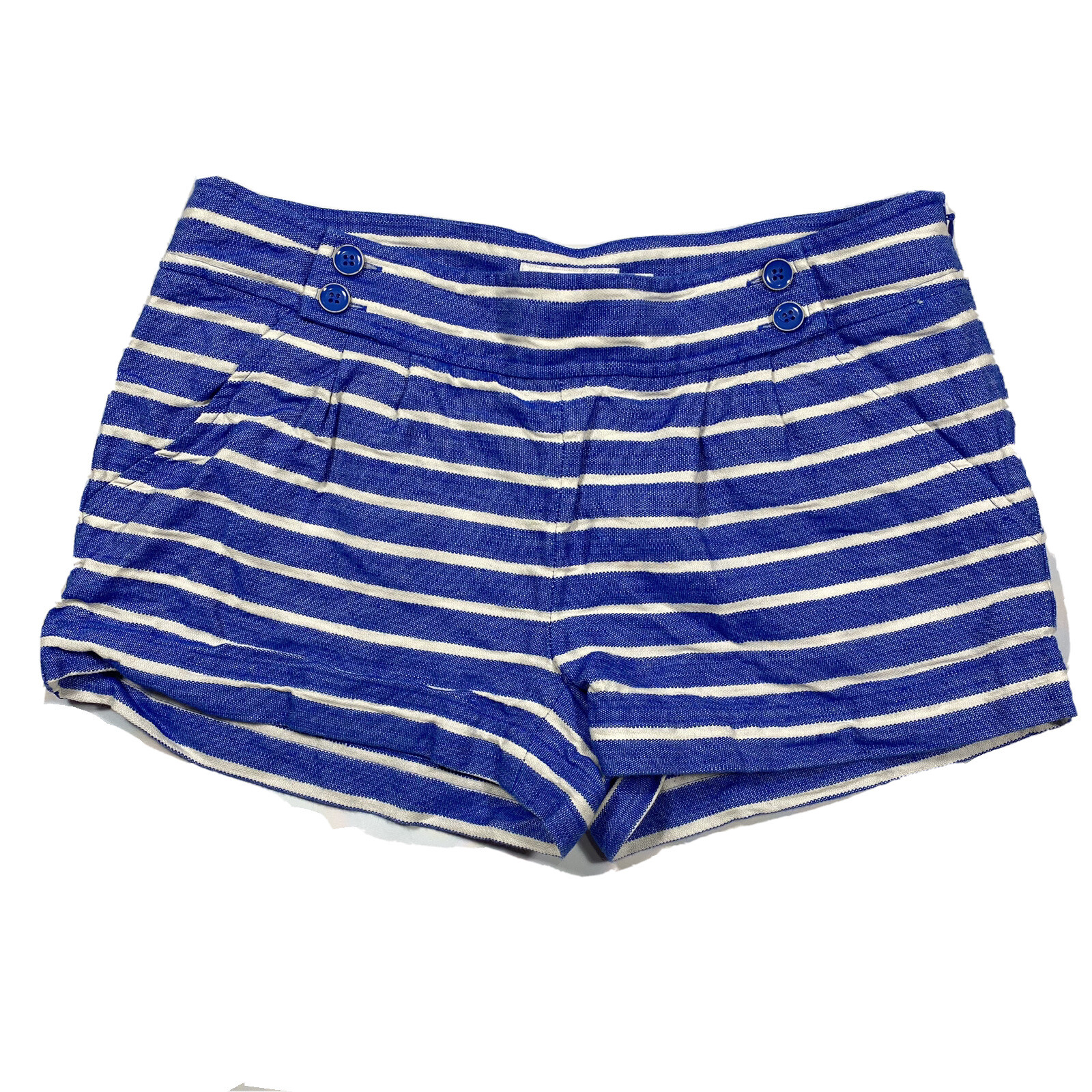 Vineyard Vines Nautical Boat Pleated Shorts Striped Blue White Linen Cotton sz 2