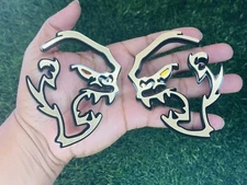 Gorilla Emblem Badges Set Of 2 Gold Brush Metal Color Changing Eyes Fender New