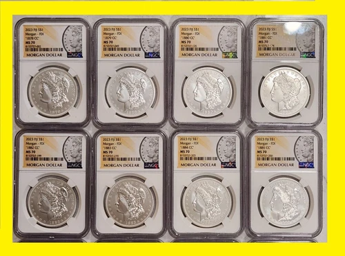 1878-1885 MORGAN CC SILVER DOLLAR NGC MS 70 FIRST DAY ISSUE 8 COINS FIJI mint