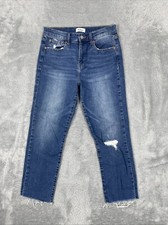 Pistola Jeans Women's 29 Blue Crop Frayed Hem Distressed Stretch Trendy Pants