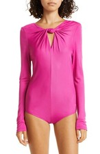 Farm Rio Bodysuit Medium Hot Pink Viscose Twist Cutout Bodycon Stretch Casual