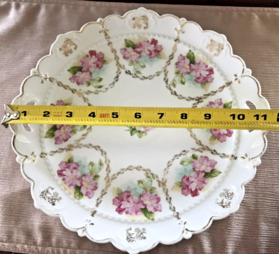 M.Z. Austria Antique Porcelain Integral Handle Plate w/ Roses Gold