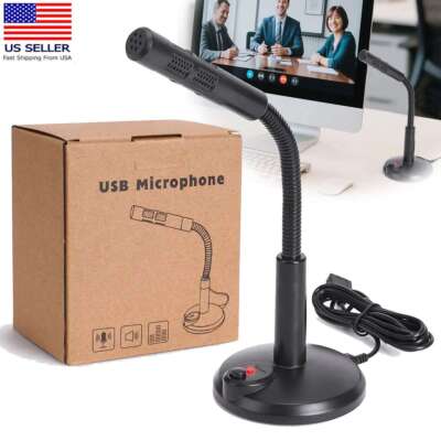 Computer Mini Condenser Microphone USB Stand Recording Mic For PC Desktop Laptop