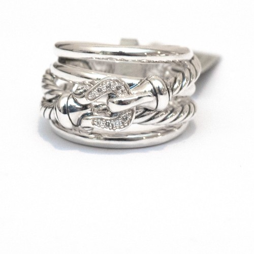 New DAVID YURMAN Ladies Sterling Silver Buckle Diamond Ring Size 5